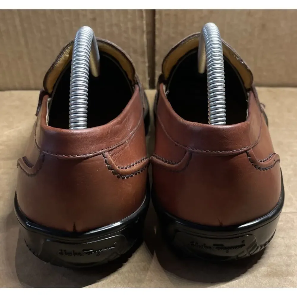 Salvatore Ferragamo Brown Leather Penny Loafers Mens Size 8 Fast Shipping
